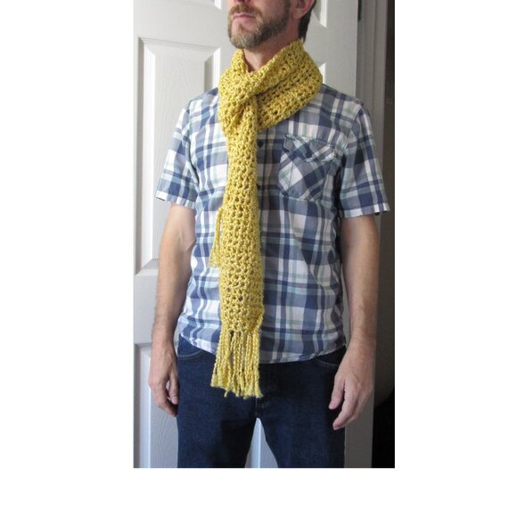 Holiday Gold Scarf 79x5 Long Chunky Handmade Crochet Hand Knit Warm Winter NWT - Picture 6 of 10